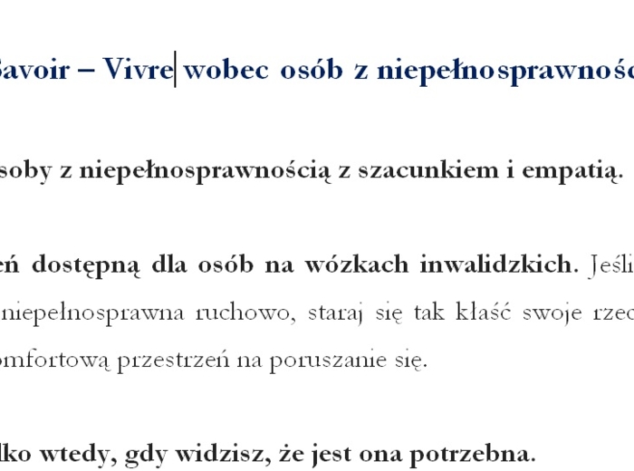 Międzynarodowy dzień Osób z Niepełnosprawnością. Savoir - vivre.