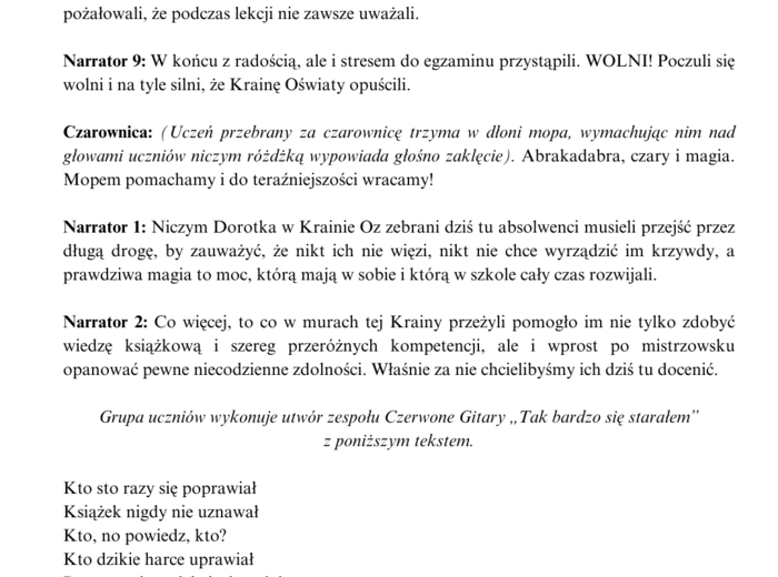 Czarnoksiężnik z Krainy Oświaty- scenariusz pożegnania absolwentów szkoły podstawowej/ ponadpodstawowej