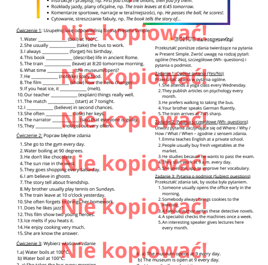 Karta pracy 🌟 Grammar in Action – ćwiczenia z Present Simple, Present Continuous i Present Perfect! 🌟 B1-B2