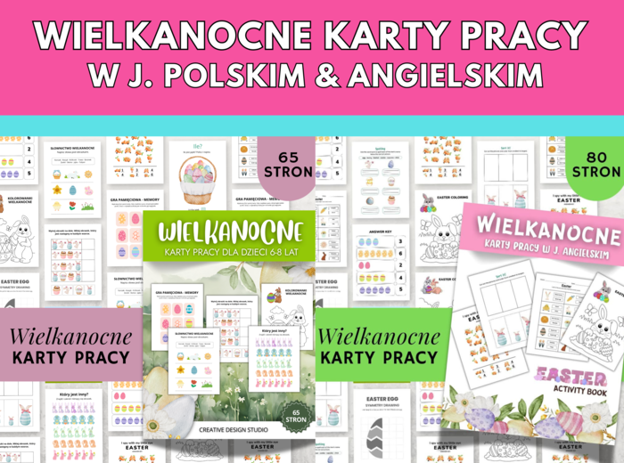 ZESTAW: Wielkanocne Karty Pracy w języku angielskim & polskim Razem 145 stron PDF 