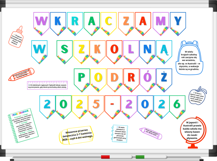 Napis na rozpoczęcie roku szkolnego, gazetka szkolna, 1 wrzesień, Literki, 2025-2026