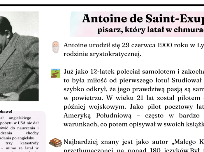 Antoine de Saint-Exupéry - atrakcyjna notatka biograficzna