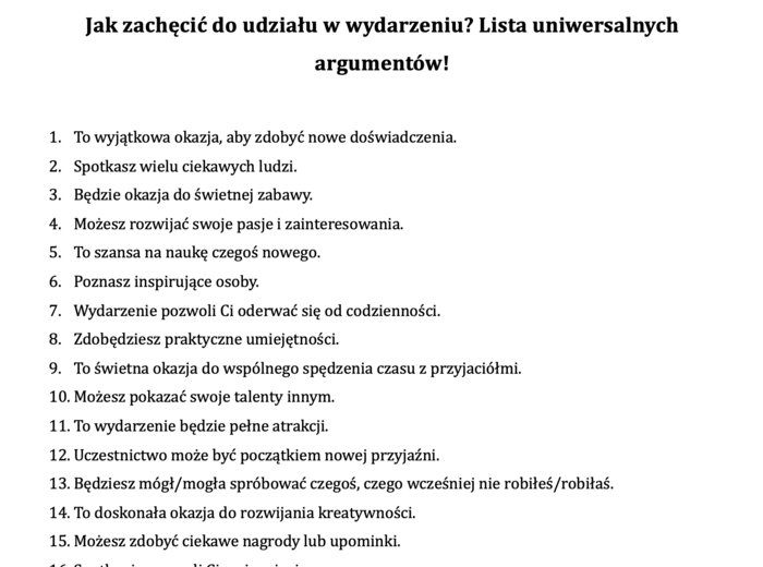 Jak zachęcić do udziału w wydarzeniu? Lista uniwersalnych argumentów!