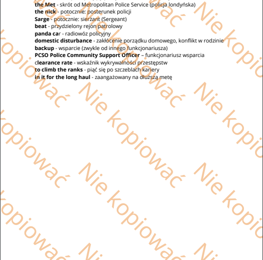 Karta pracy Work in the UK Police ze słowniczkiem i kluczem odpowiedzi