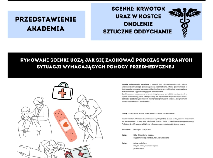 Scenariusze scenek - pierwsza pomoc - przedstawienia, akademia