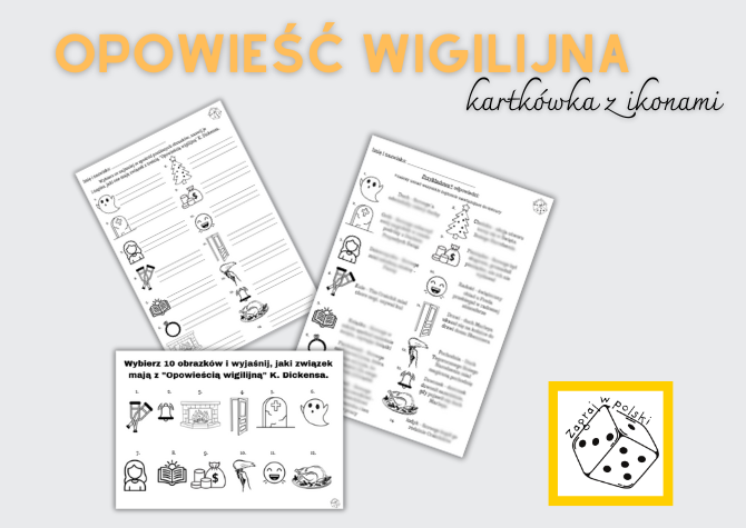 Kartkówka z ikonami – „Opowieść wigilijna” K. Dickensa