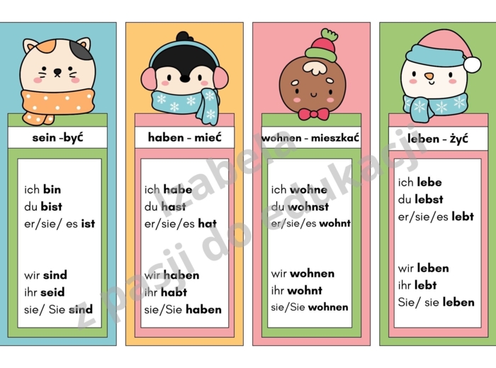 Odmiana czasowników - język niemiecki - fiszki w wydaniu zimowym