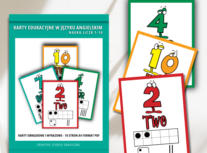 Plansze /karty edukacyjne z cyframi w języku angielskim 1-10