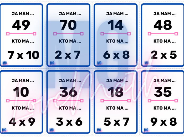 Karty "Ja mam kto ma" - Tabliczka mnożenia - 3 wersje - do 30, do 50, do 100
