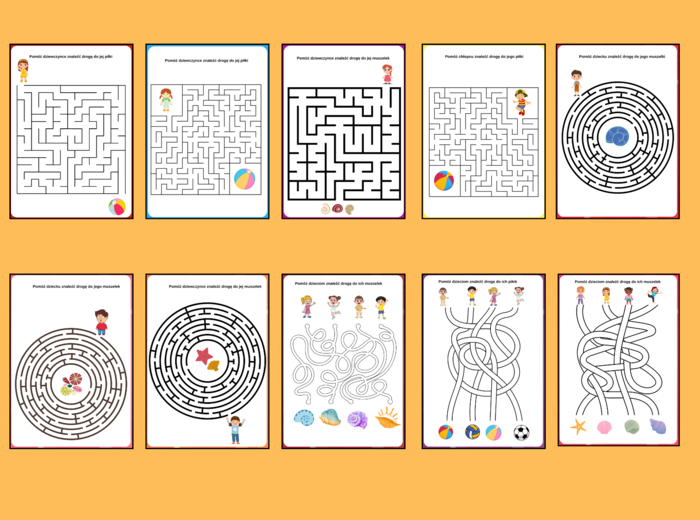 WAKACJE – labirynty – 10 wersji