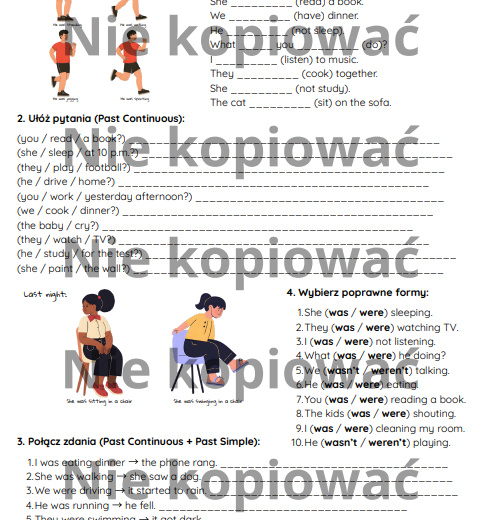 Karta pracy - czas Past Continuous (A1/A2)