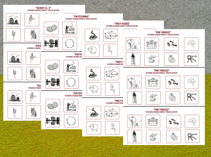 LEKTURY klasa 7 i 8 – ikonki - WKLEJKI – powtórzenie - 12 kart