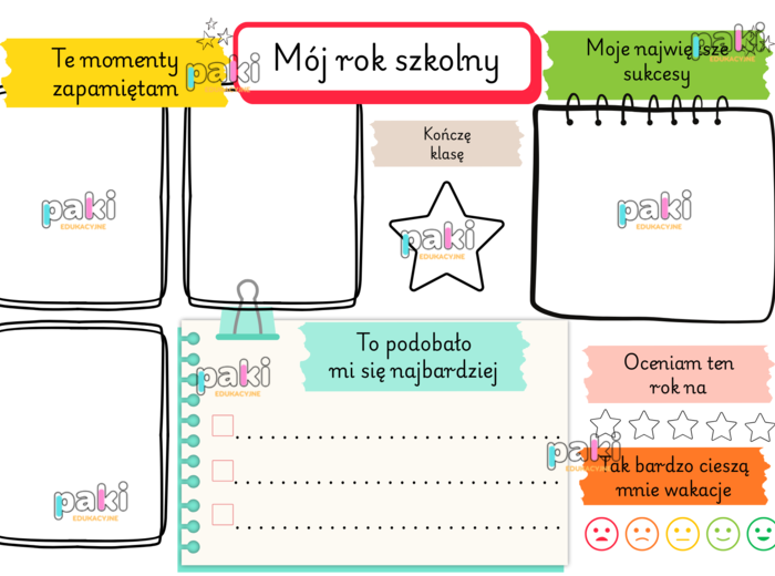 Zakończenie roku, podsumowanie roku szkolnego, karta pracy