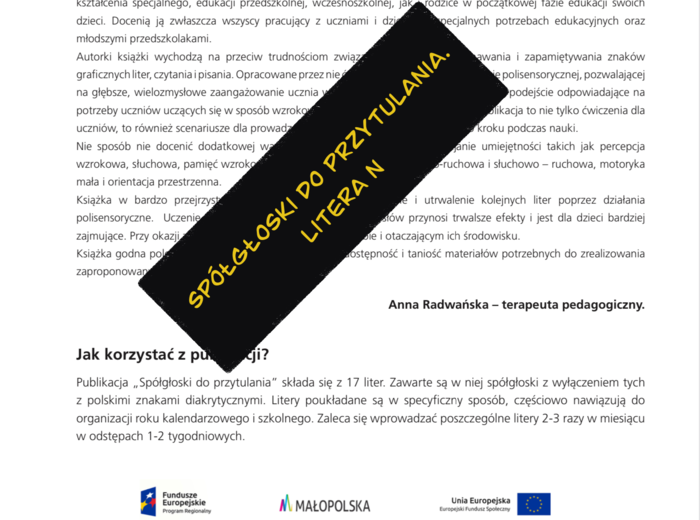 Spółgłoski do przytulania. Poznawanie liter przez zmysły, wrażenia i zabawę. Monografia litery N
