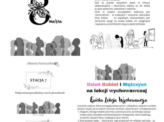 Dzień Kobiet - stacje zadaniowe, lekcja j. polskiego, godzina wychowawcza