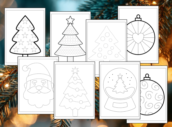 🎄 Boże Narodzenie – zima - Rysowanie po śladzie - 43 karty - świetlica - biblioteka