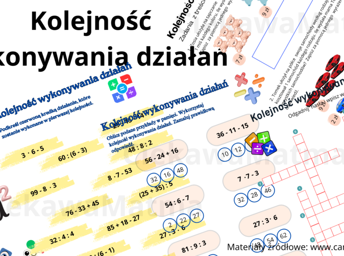 Kolejność wykonywania działań - karty pracy + infografika