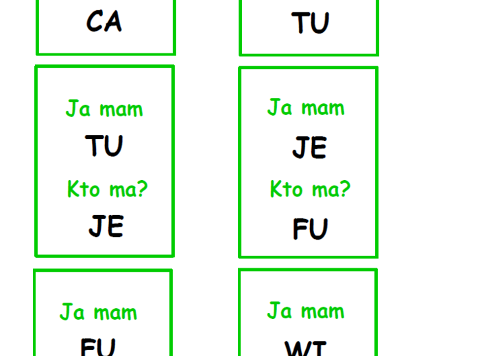 Zestaw kart typu kto ma, ja mam – nauka czytania