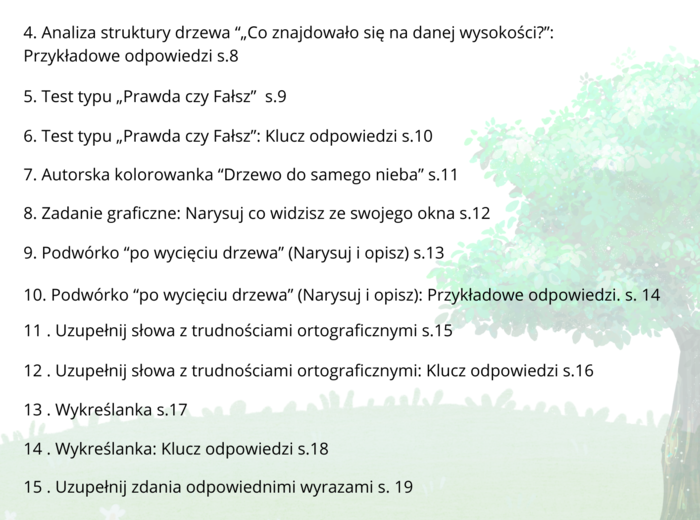 Karty Pracy z odpowiedziami „Drzewo do samego nieba” Maria Terlikowska