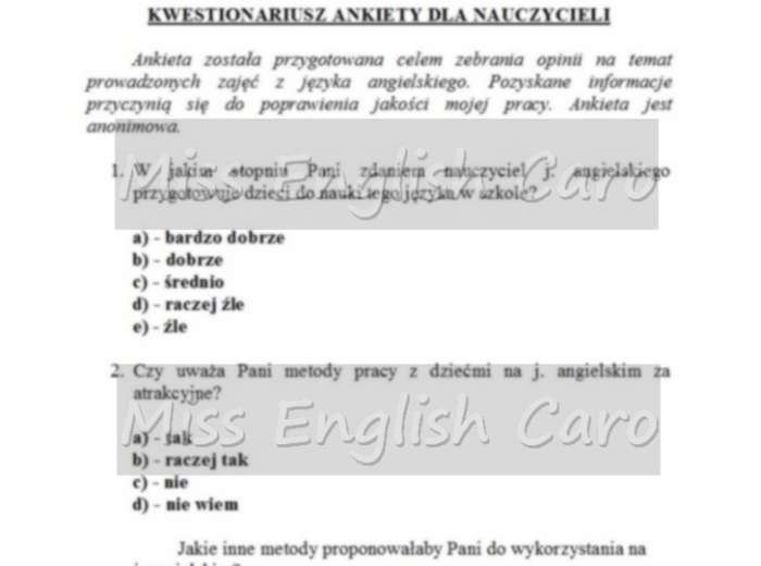 Ankieta ewaluacyjna- j.angielski- skierowana do nauczycieli