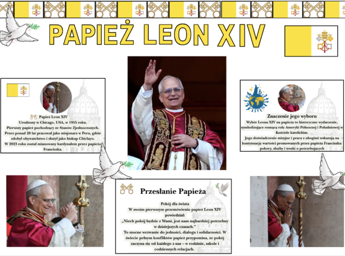 📜 GOTOWA GAZETKA – PAPIEŻ LEON XIV 🕊️ Nowy papież, nowa historia – piękna dekoracja do szkoły i nie tylko! 26 STRON DO DRUKU 🕊️