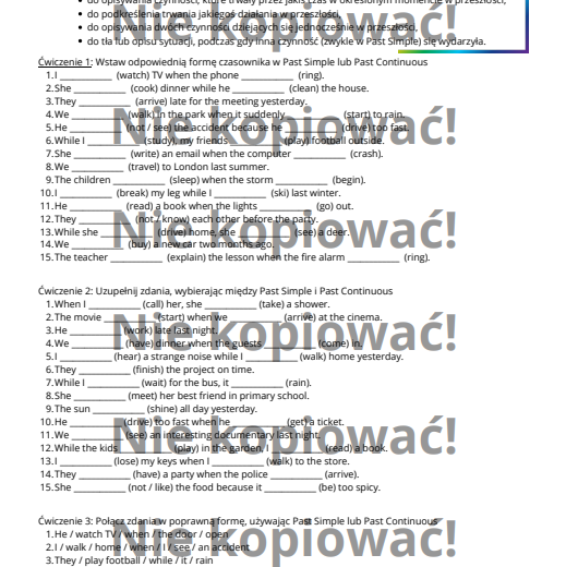 Karta pracy Master the Past - ćwiczenia Past Simple i Continuous B1/B2