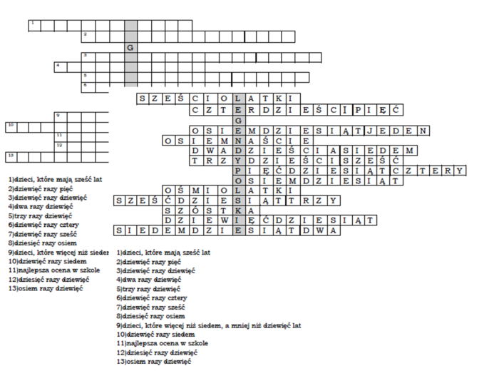 Logogryf z tabliczką mnożenia przez 9