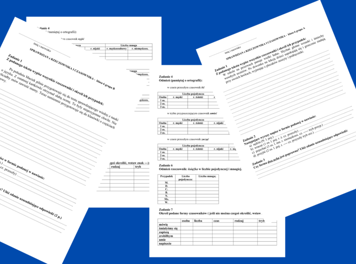 CZASOWNIK, RZECZOWNIK - sprawdzian klasa 6, grupa A i B