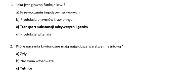Test- krążenie krwi w organizmie człowieka