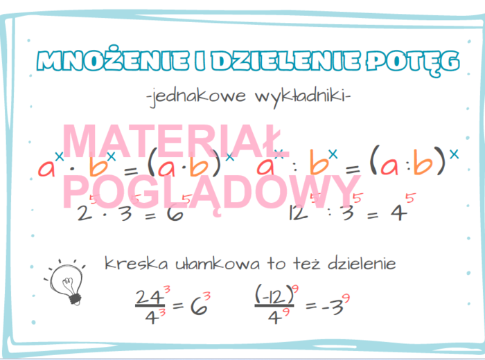 Działania na potęgach (II wersja) - notatka, plansza, wklejka