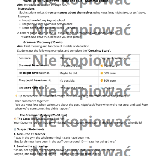 Scenariusz i karta pracy The Grammar of Lies and Secrets – Modals of Deduction (B2)