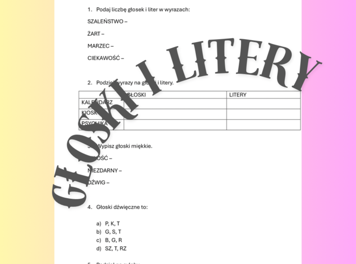Głoski i litery kartkówka klasa 5