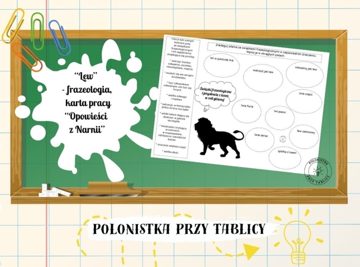 Związki frazelogiczne - lew - karta pracy "Opowieści z Narnii"