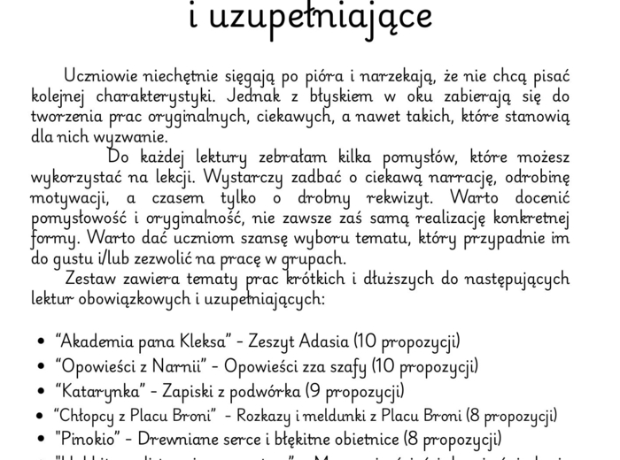 Pomysły na rozpisanie uczniów klasa 4-6 lektury obowiązkowe i uzupełniające