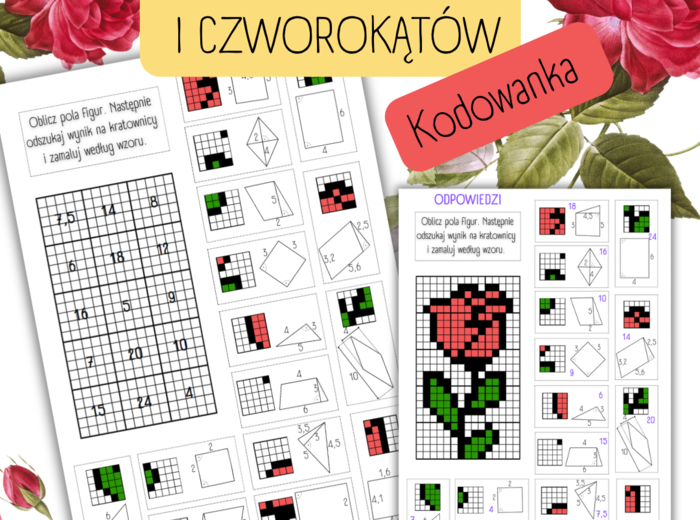 POLA CZWOROKĄTÓW I TRÓJKĄTÓW - kodowanka - Dzień Kobiet/Wiosna.