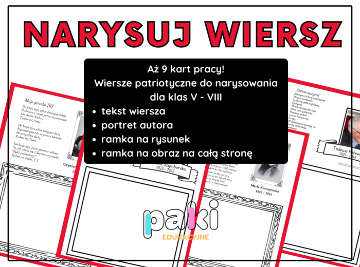 Świeto Konstytucji 3 Maja // Dzień Flagi //11 LISTOPADA / Święto Niepodległości - narysuj wiersz patriotyczny - karty pracy / kl. 5 - 8