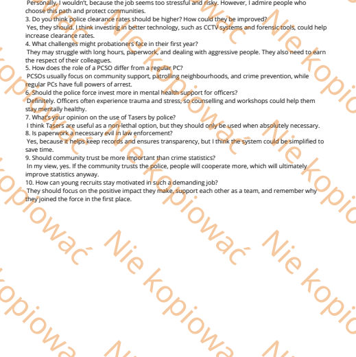 Karta pracy Work in the UK Police ze słowniczkiem i kluczem odpowiedzi