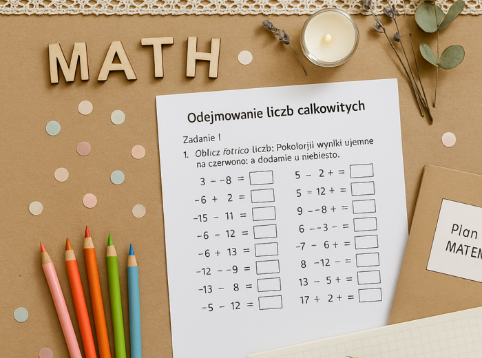 Karta pracy: Liczby całkowite – ćwiczenia z odejmowania