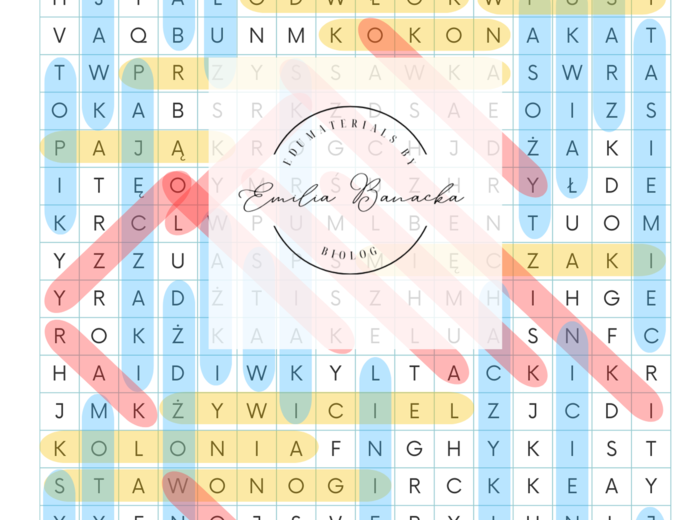 Wykreślanka "Bezkręgowce"