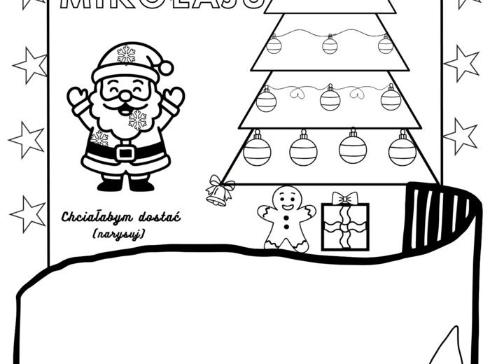 List do Mikołaja – kolorowanka PDF dla dzieci w wieku przedszkolnym