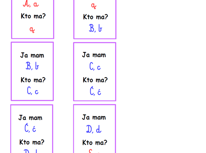Zestaw kart typu kto ma, ja mam – nauka czytania