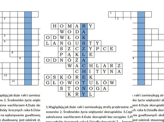 Logogryf ze skorupiakami dla klasy 6