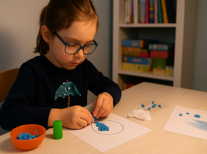 „Krople deszczu” – praca plastyczna z papieru i bibuły