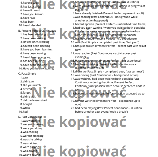 Karta pracy: Mastering the Perfect & Past Tenses B2/B2+