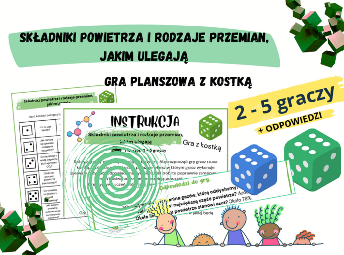 Składniki powietrza i rodzaje przemian, jakim ulegają - gra planszowa z kostką