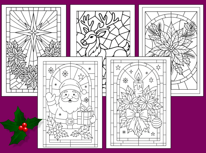 🎄✨🎅❄️Świąteczne WITRAŻE – Kolorowanki (34 szt.) - 🎀🌲Boże Narodzenie - zima - biblioteka - świetlica