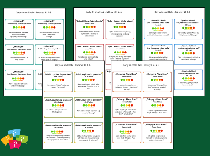 LEKTURY OBOWIĄZKOWE z kl. 4-6 - Karty do SMALL TALK - 144 pytania - 8 lektur - gra