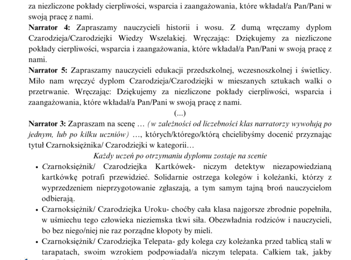 Czarnoksiężnik z Krainy Oświaty- scenariusz pożegnania absolwentów szkoły podstawowej/ ponadpodstawowej