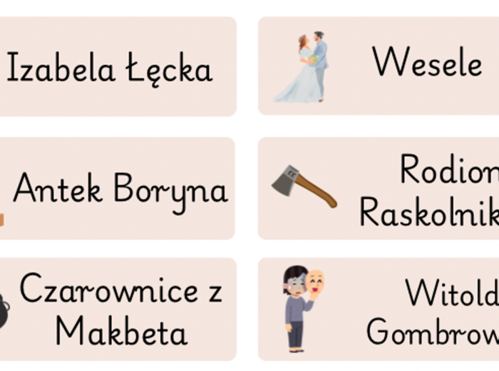 Literackie kalambury - scenariusz ćwiczenia + przykładowe hasła