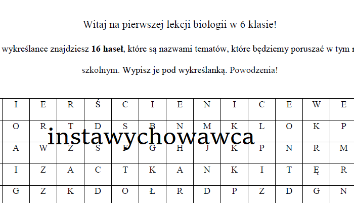 Biologia 6 wykreślanka: co będziemy robić?
